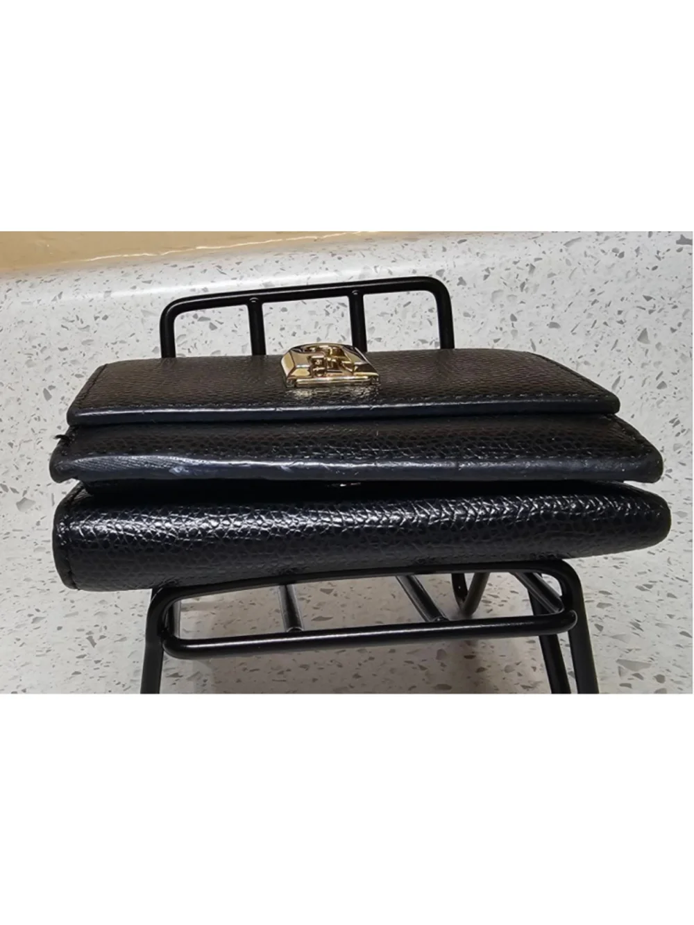 Compact Tri-Fold Black Furla Wallet with Gold hardware